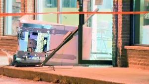 Would-be thieves ripped the facade of a building in east-end Montreal in a failed bid to steal an automatic banking machine Monday, Nov. 18, 2014.