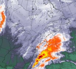 A satellite image of a low pressure system is shown in this image taken from Environment Canada, captured at 11:45 am AT on Saturday, Jan. 24. 2015. (Environment Canada)