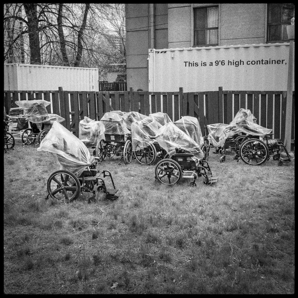 Discarded wheelchairs at long-term care home
