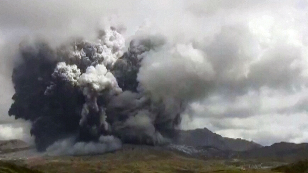 Moment of volcanic eruption in Japan