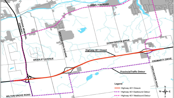 Highway 401 to be closed in both directions east of London