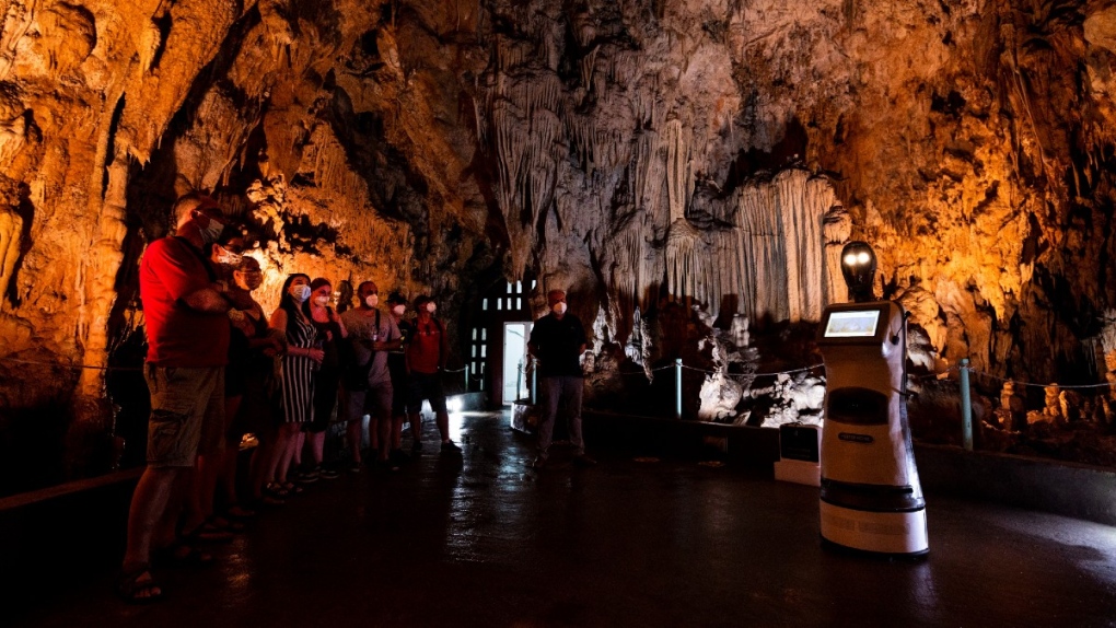 Persephone, the robot guide, leads visitors in a Greek cave | CTV News