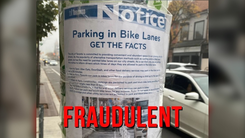 Fake parking posters in Toronto bike lanes cause confusion | CTV News