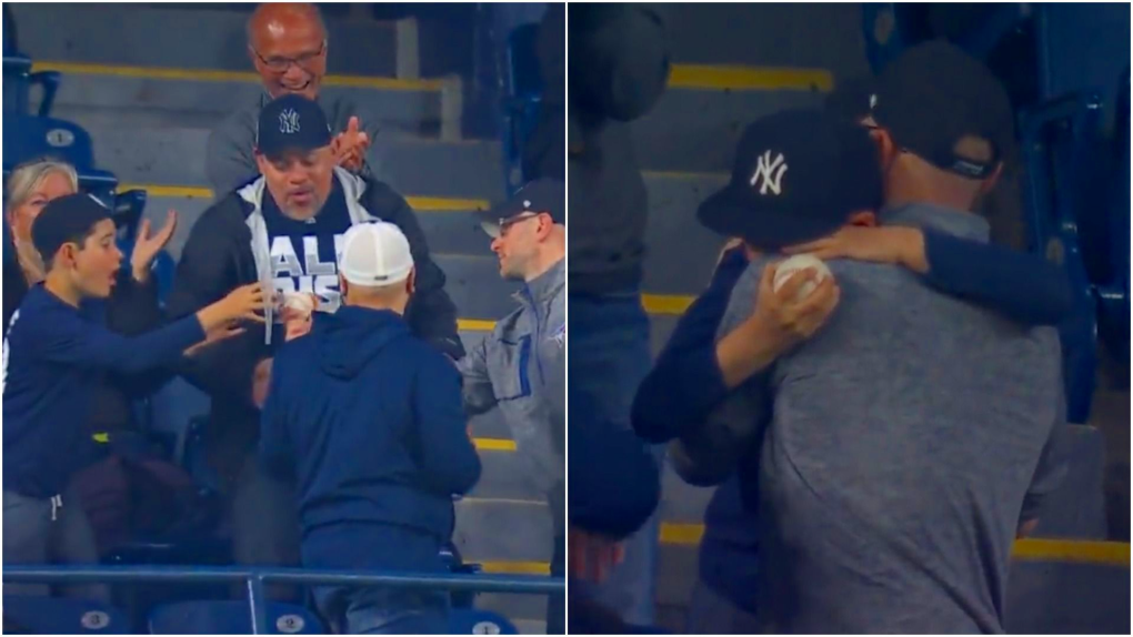 Toronto Blue Jays fan gives Yankees fan baseball | CTV News