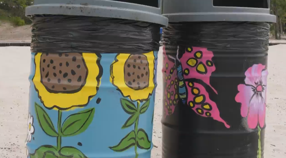 Artists tackling litter in Wasaga Beach with painted waste bins