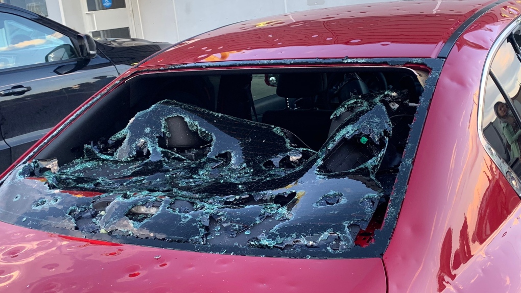 QE II hail damages vehicles, strands motorists | CTV News