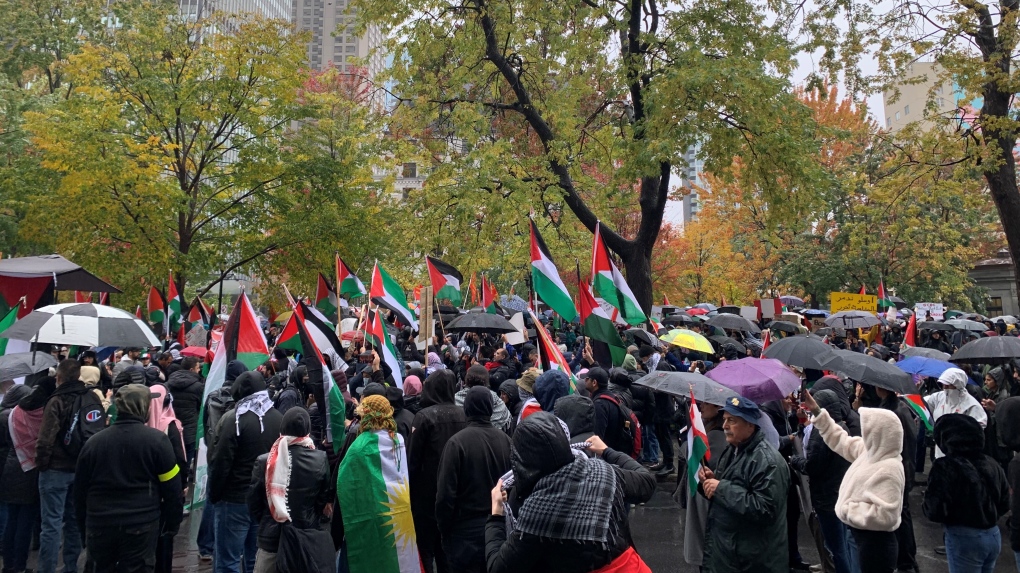 Pro-Palestinian protesters return to downtown Montreal, demand end to killing of civilians in Gaza