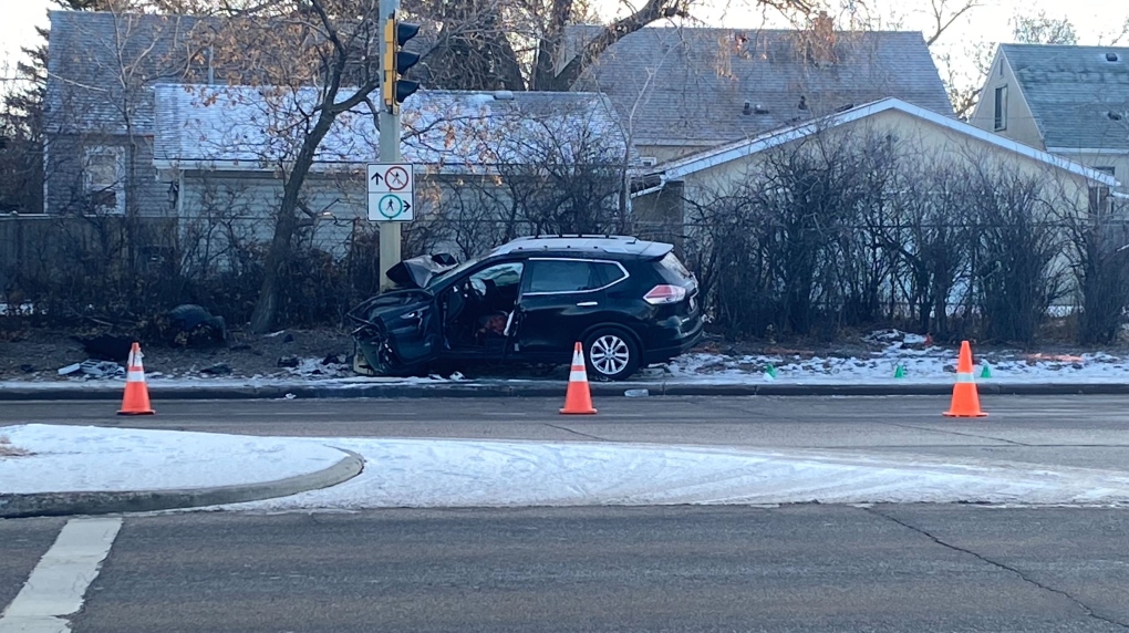 Man in life-threatening condition after crash with light pole | CTV News