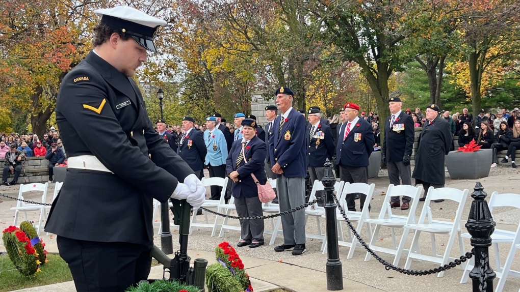 Veterans, family members, and community gather at London's cenotaph to pay respects