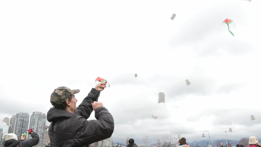 Dozens of children fly kites in solidarity with Palestinians as Gaza death toll surpasses 30,000