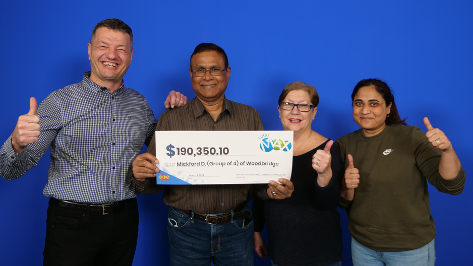 Lotto Max winners from Tottenham and Newmarket celebrate with 2