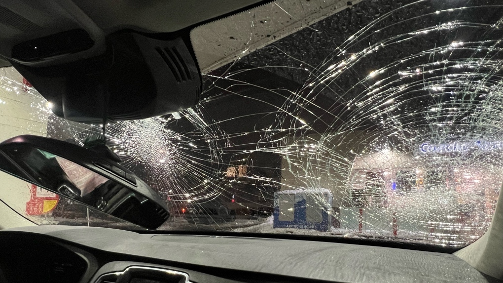 ‘Are we dead?’ piece of pothole hits windshield on highway