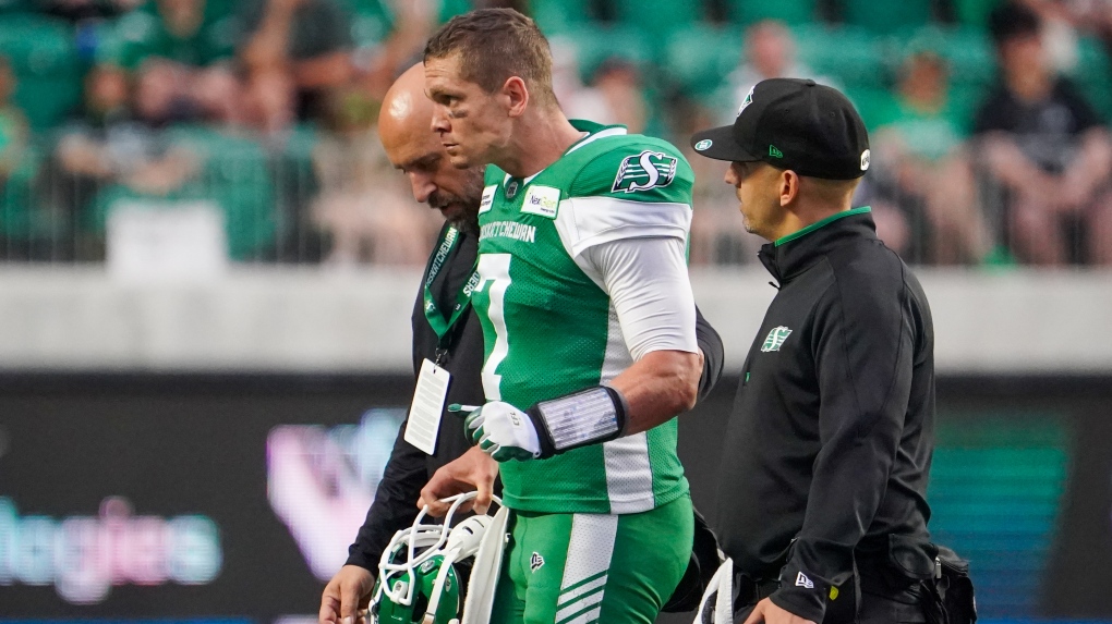 Riders QB Harris exits home opener with apparent leg injury