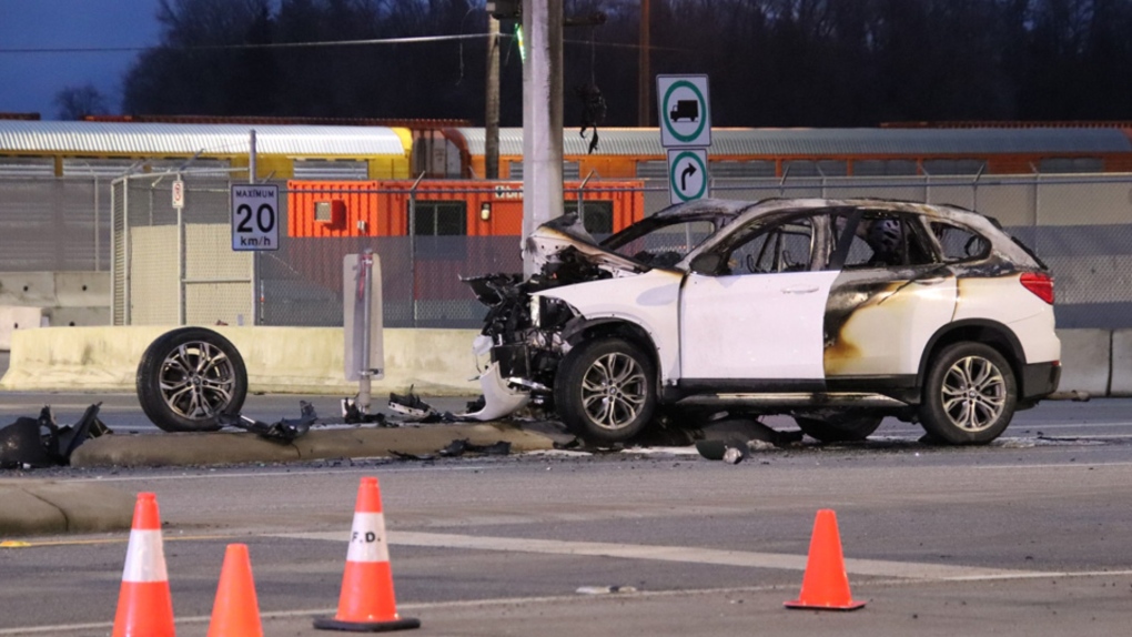 Fiery crash under Port Mann Bridge sends two to hospital and closes ...