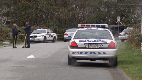 A body was found near 138 Street and 93A Avenue in Surrey, B.C. on Saturday afternoon. Nov. 13, 2010. (CTV)