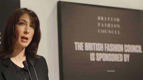 Samantha Cameron, wife of Britain's Prime Minister David Cameron, officially opens London Fashion Week in London, Friday, Feb. 18, 2011. (AP Photo/Alastair Grant)