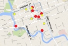 Red dots on the map provided by London Cares indicate locations where more than 100 needles were discarded. 