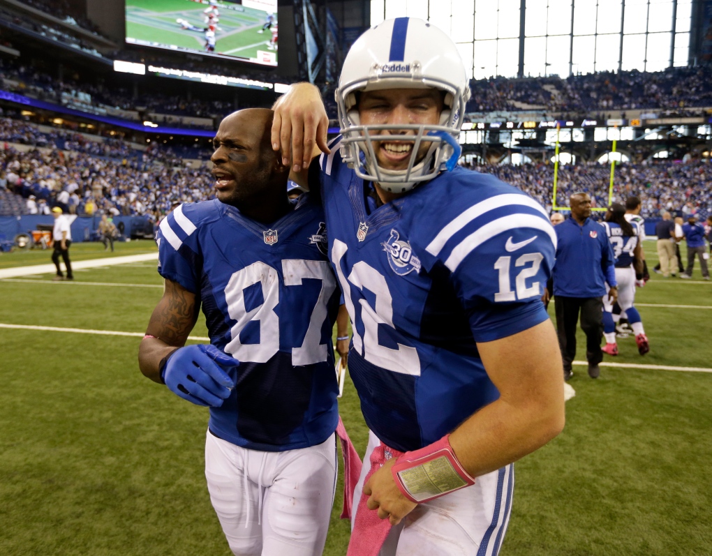 Indianapolis Colts quarterback Andrew Luck (12) celebrates after