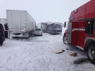 A multi-vehicle collision closed the westbound Highway 401 at Culloden Road near Ingersoll, Ont. on Wednesday, Feb. 5, 2014. (Gerry Dewan / CTV London)