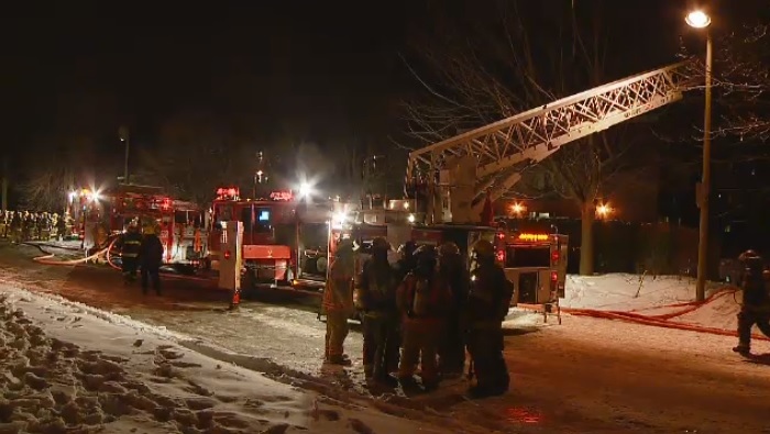 100 firefighters and 40 vehicles were at the scene of a four-alarm fire in Nun's Island Tuesday night.