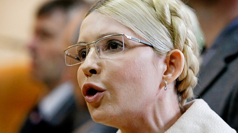 Former Ukrainian Prime Minister Yulia Tymoshenko speaks during her trial at the Pecherskiy District Court in Kiev, Ukraine, Tuesday, Oct. 11, 2011. (AP / Efrem Lukatsky)