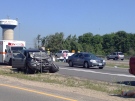 The scene of a two-vehicle crash on Highway 8 near Sportsworld Drive is seen on Friday, June 27, 2014. (Kevin Doerr / CTV Kitchener)