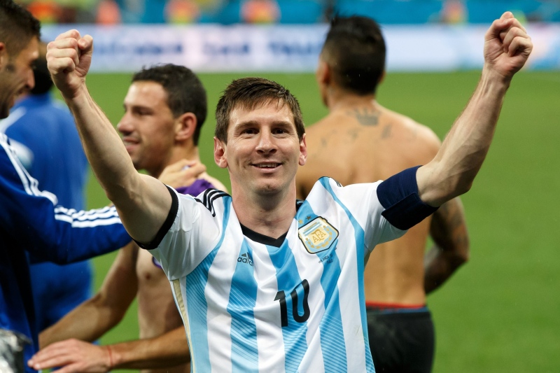 Argentinian soccer star Lionel Messi celebrates after Argentina beats the Netherlands in the 2014 World Cup semi finals. (Ben Queenborough/BPI/REX)