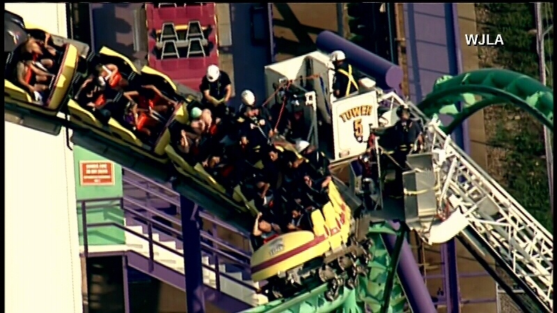 24 people on stuck roller coaster at Six Flags in Maryland fire