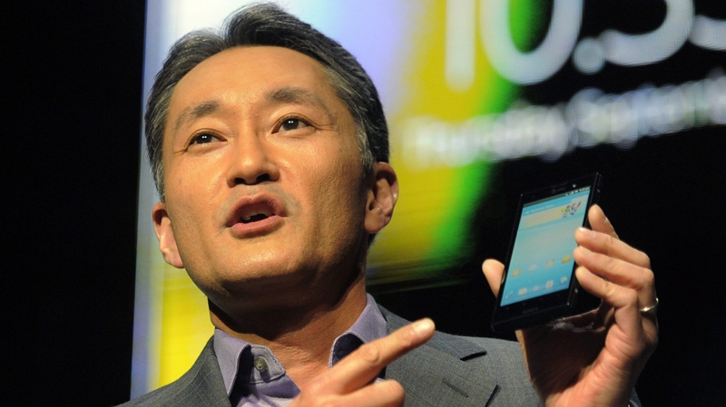 In this Jan. 9, 2012 file photo, Kazuo Hirai talks about an Xperia smartphone during a news conference at the 2012 International CES in Las Vegas. (AP Photo/Jack Dempsey)