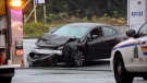 A woman was killed after a bad crash at the corner of Highway 10 and 132nd Street in Surrey. (CTV)