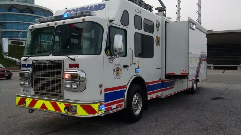 Windsor's new mobile command post is unveiled at the Riverfront Festival Plaza on Monday, Dec. 1, 2014 in Windsor, Ont. (Windsor Police Service/ Twitter)