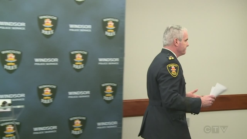 Windsor police Deputy Chief Vince Power leaves after speaking at a press conference in Windsor, Ont. on Monday, Dec. 22, 2014. (Stefanie Masotti / CTV Windsor)