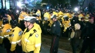 Three people were arrested overnight after an attempt to erect a tent in Simcoe Park, where Occupy Toronto protesters gathered on Wednesday, May 2, 2012.