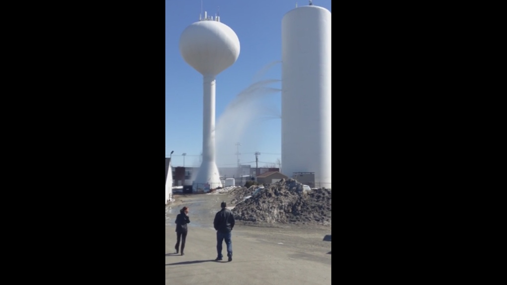 Water gushes from Sherbrooke water tower