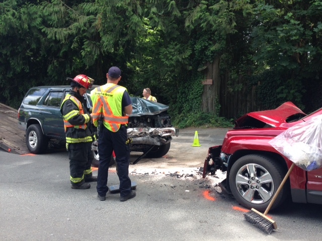 Police investigate a head-on crash in Sooke that sent four people, including a baby, to a Victoria hospital. Thursday, June 18, 2015. (CTV Vancouver Island)