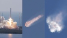 The SpaceX Falcon 9 rocket and Dragon spacecraft breaks apart shortly after liftoff at the Cape Canaveral Air Force Station in Cape Canaveral, Fla., Sunday, June 28, 2015 in three composite images. (John Raoux / AP)
