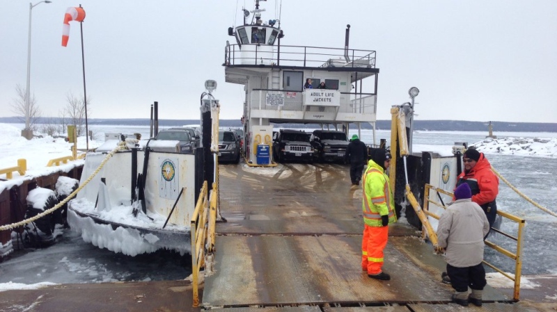 People wait for the M.V. Sandy Graham on Christian Island, Ont. on Monday, Feb. 15, 2016. (Roger Klein/ CTV Barrie)