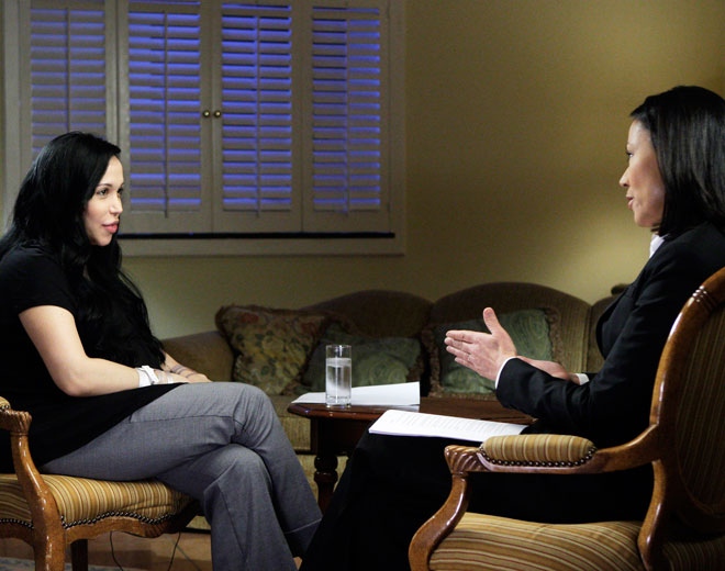Nadya Suleman, left, speaks with Ann Curry in New York on Thursday, Feb. 5, 2009. (AP / NBC, Paul Drinkwater)