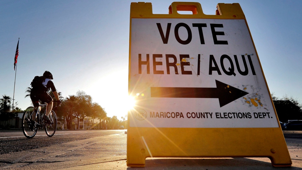 A sign directing voters in Phoenix