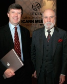 Internet Corporation for Assigned Names and Numbers President and CEO Paul Twomey, left, and ICANN Chair Vinton Cerf pose in Los Angeles Monday, Oct. 29, 2007. (AP Photo / Damian Dovarganes)