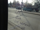 A bus shelter was vandalized on Wyandotte Street East in Windsor, Ont., on Friday, March 17, 2017. 