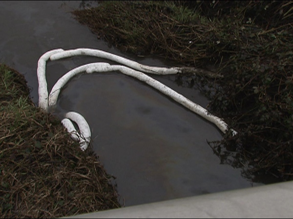 Residents first discovered a spill in this Burnaby river on Friday, March 27, 2009.