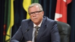 Saskatchewan Premier Brad Wall after announcing he is retiring from politics during a press conference at the Legislative Building in Regina, Sask., on Aug. 10, 2017. (THE CANADIAN PRESS / Mark Taylor)