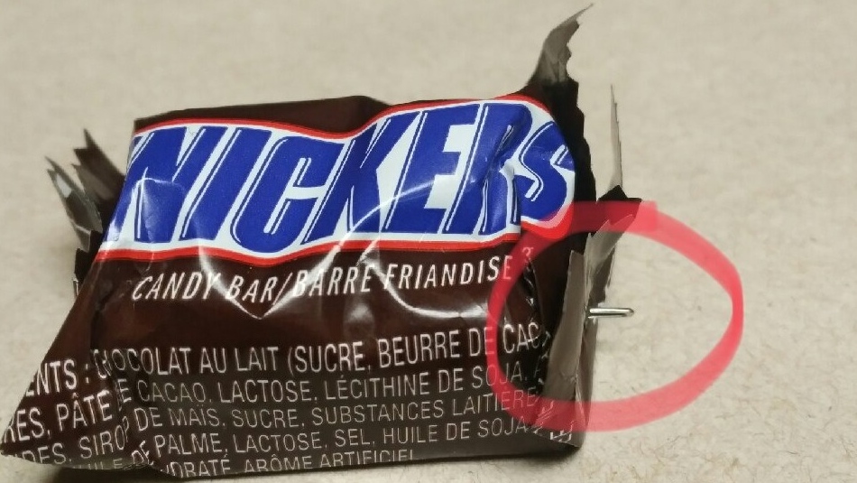 Snicker bar with needle  