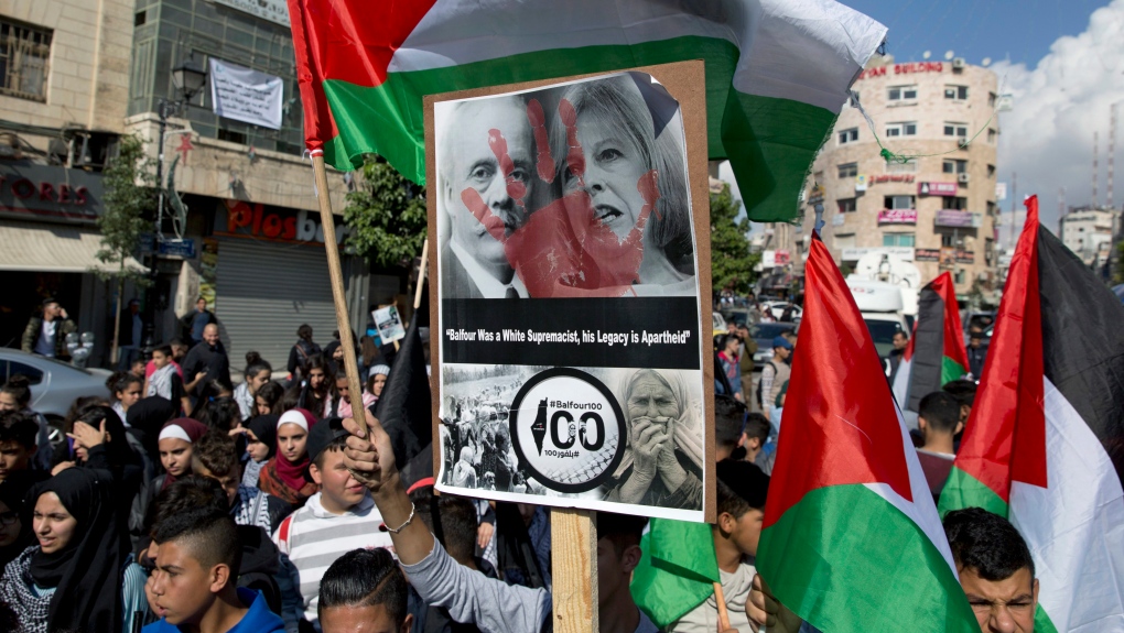Palestinians mark century since Balfour Declaration with protest | CTV News