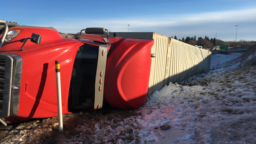 Semi rollover on Circle Drive 