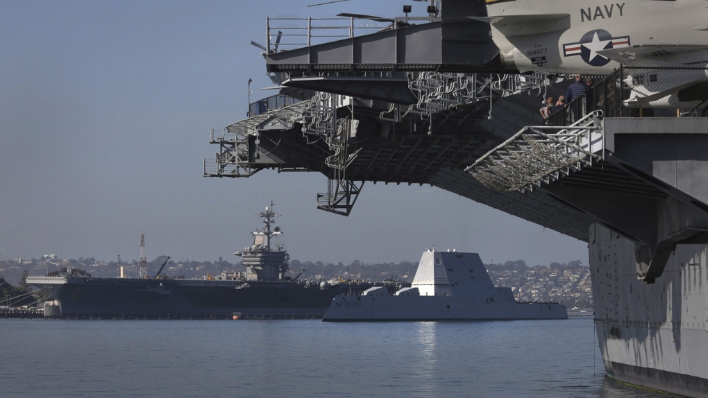 The USS Zumwalt, centre right, on Dec. 8, 2016