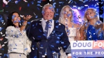 Ontario PC leader Doug Ford reacts with his family after winning the Ontario Provincial election to become the new premier in Toronto, on Thursday, June 7, 2018. THE CANADIAN PRESS/Nathan Denette