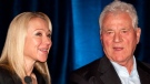 Magna International Inc. chairman Frank Stronach (right) and executive vice-chair Belinda Stronach chat at the company's annual general meeting in Markham, Ontario on Thursday May 6, 2010. THE CANADIAN PRESS/Frank Gunn