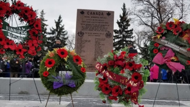 The Royal Winnipeg Rifles Regiment marked Remembrance Day parade at the memorial to their 44th battalion at Vimy Ridge Memorial Park. (Photos: Daniel Timmerman/CTV News)